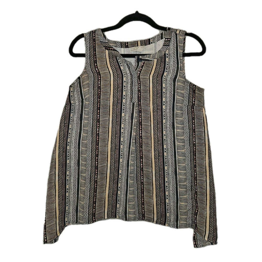 Dana Buchman Tank Blouse Women's Small Top Striped V-Neck Sharkbite Hem Shirt